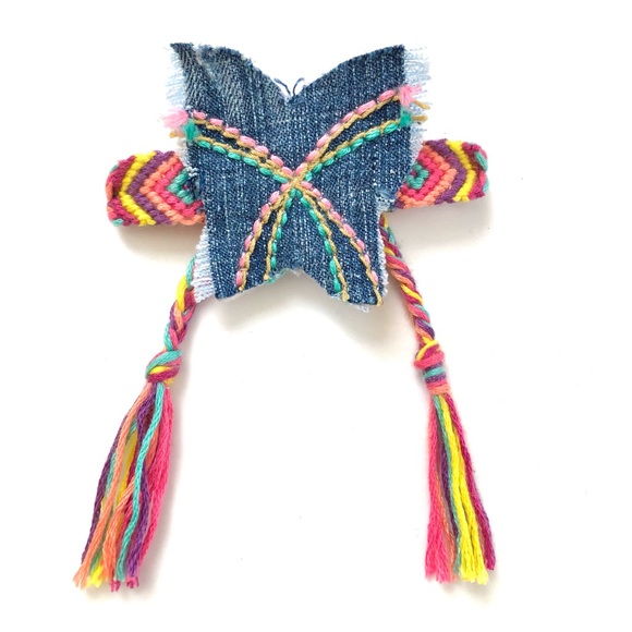 Denim Butterfly Stitched Woven Boho Bracelet, New - Picture 1 of 9